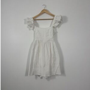 Mi Ami Mini Dress Women Size Small White Ruffle Open Back Tie‎ Sun Dress
